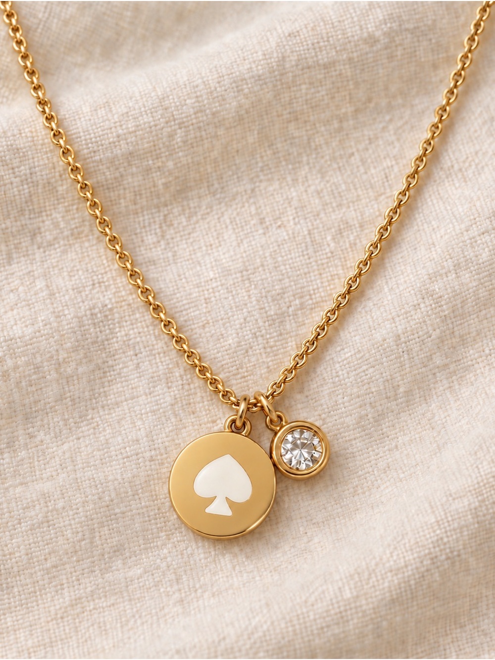 Kate Spade Spot the Spade Gold Tone Disc & Crystal Charm Necklace